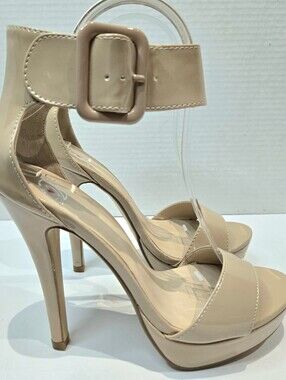 Heart In D Nude Platform Ankle Strap Stiletto Heels NEW